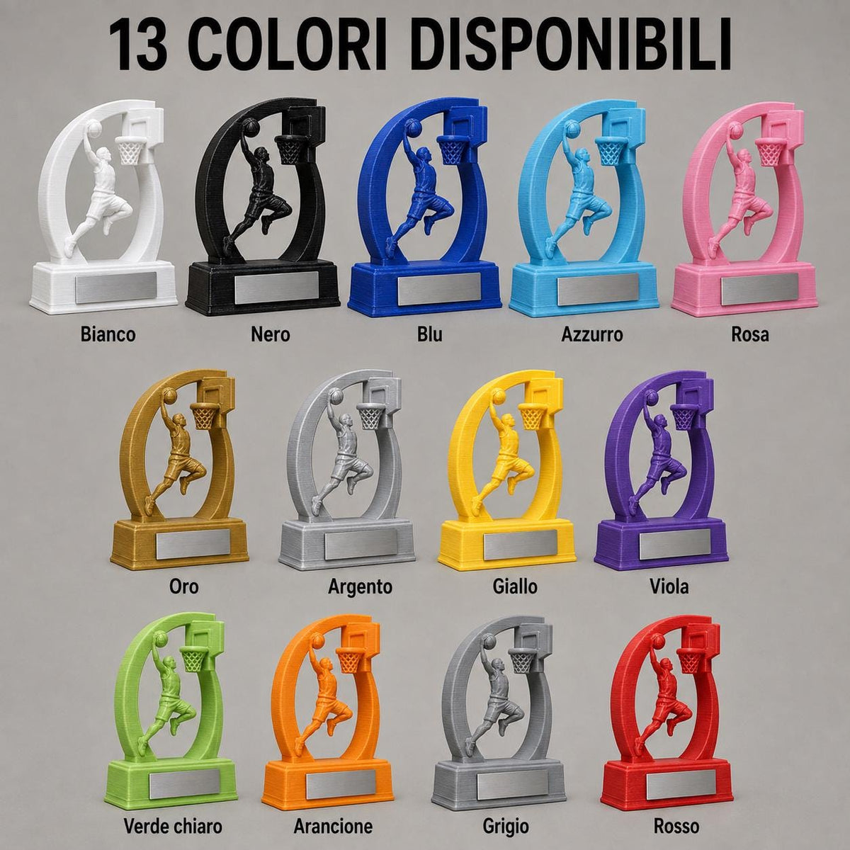 Trofeo Basket Personalizzato con Schiacciata, Premio Sportivo per Tornei e Squadre, 3 Dimensioni e 13 Colori