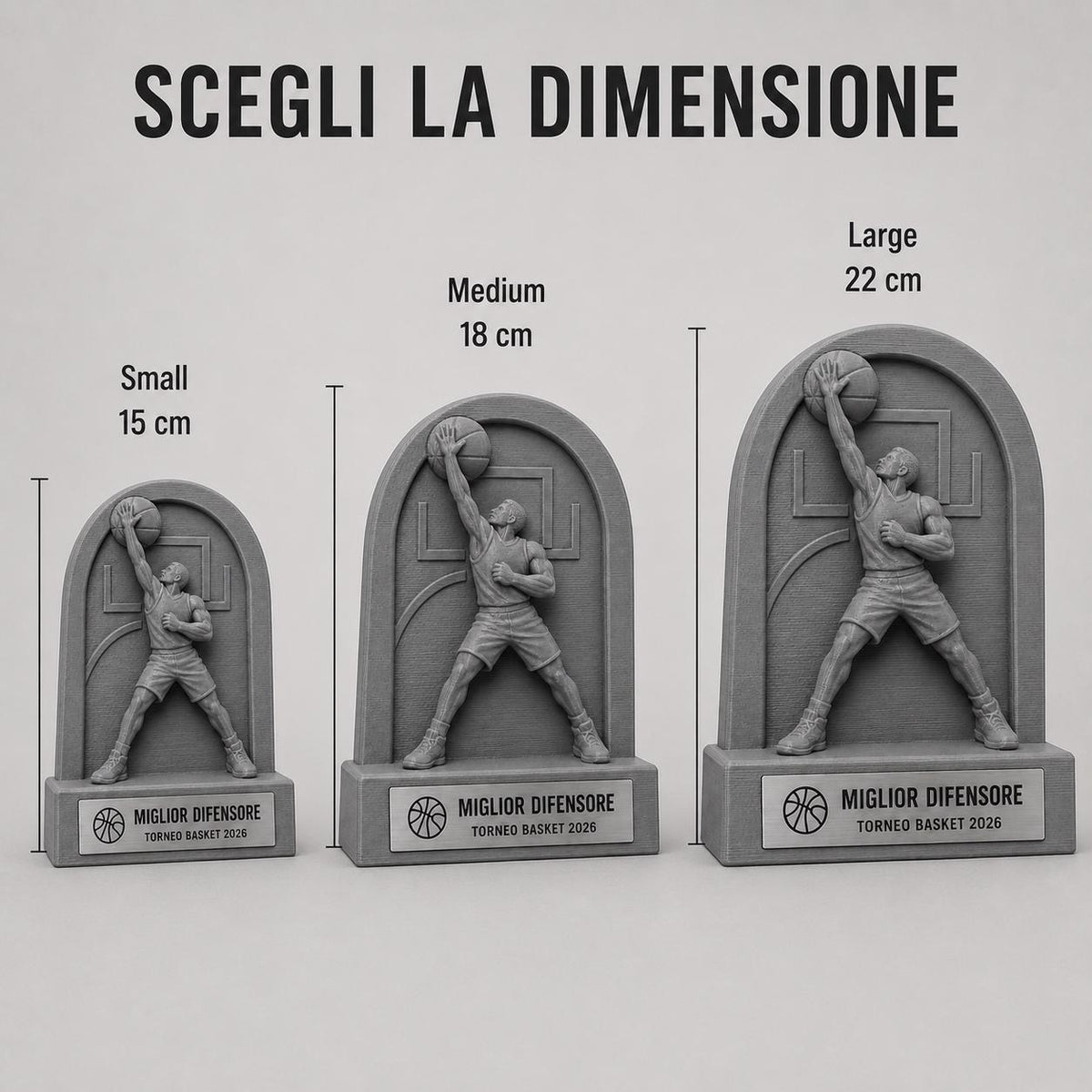 Trofeo Basket Stoppata Difensiva Personalizzato, Premio Miglior Difensore per Tornei, Club e Squadre, 15 18 o 22 cm