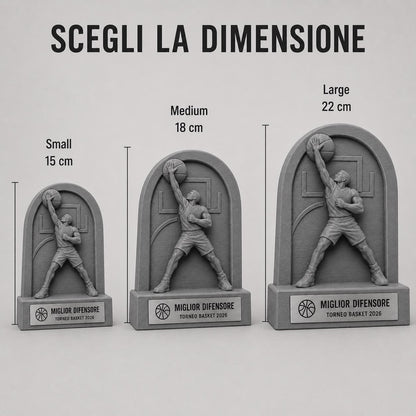 Trofeo Basket Stoppata Difensiva Personalizzato, Premio Miglior Difensore per Tornei, Club e Squadre, 15 18 o 22 cm
