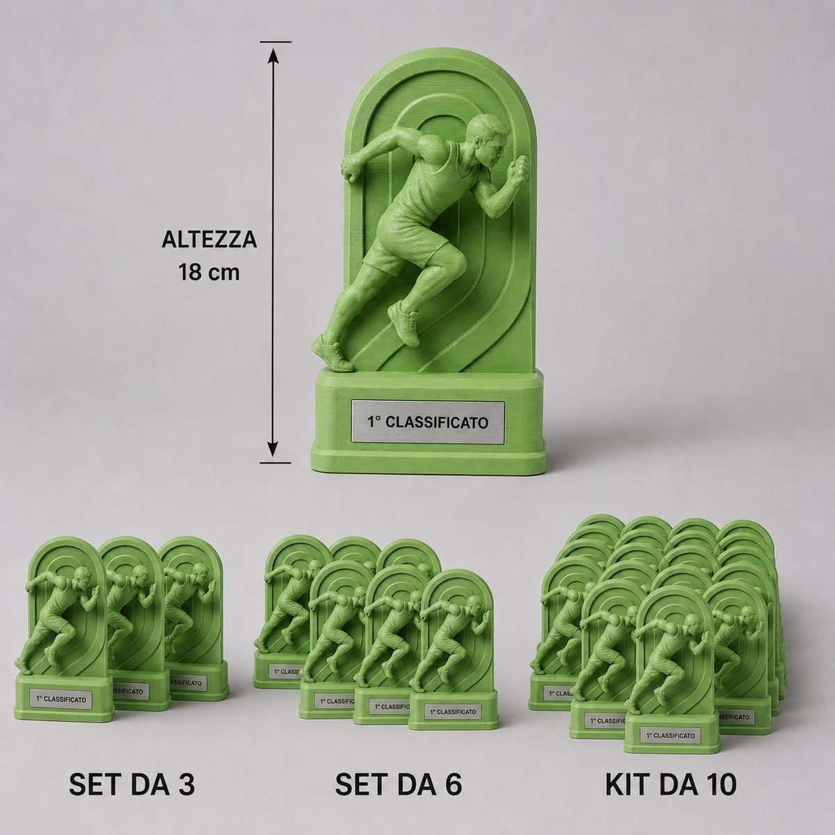 Set Trofei Running Scatto Finale Personalizzati, 3 6 o 10 Premi per Gare, Podisti, Club e Squadre con Logo