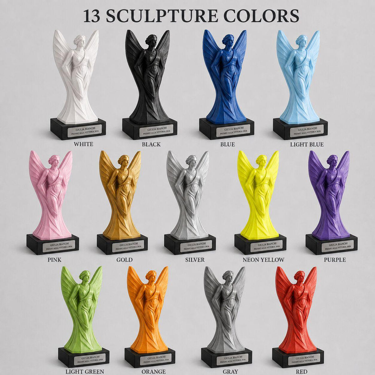 Trofeo Premium Vittoria Alata Personalizzato – Premio Trionfo, Merito e Leadership, 28 o 38 cm, Stampa 3D PLA