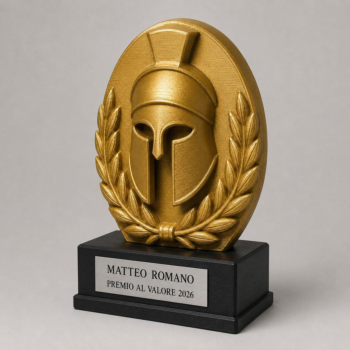 Trofeo Premium Elmo del Vincitore Personalizzato – Premio Valore e Trionfo, 28 o 38 cm, Stampa 3D PLA