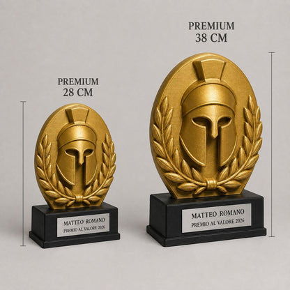 Trofeo Premium Elmo del Vincitore Personalizzato – Premio Valore e Trionfo, 28 o 38 cm, Stampa 3D PLA