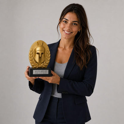 Trofeo Premium Elmo del Vincitore Personalizzato – Premio Valore e Trionfo, 28 o 38 cm, Stampa 3D PLA