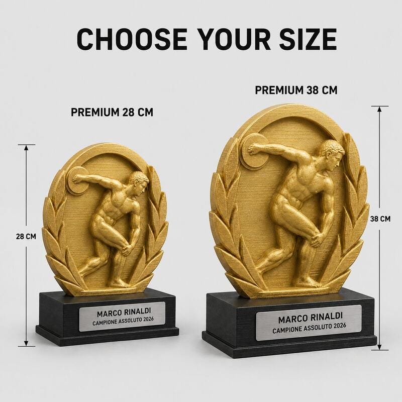 Trofeo Premium Discobolo della Vittoria Personalizzato – Premio Atletica e Lancio, 28 o 38 cm, Stampa 3D PLA