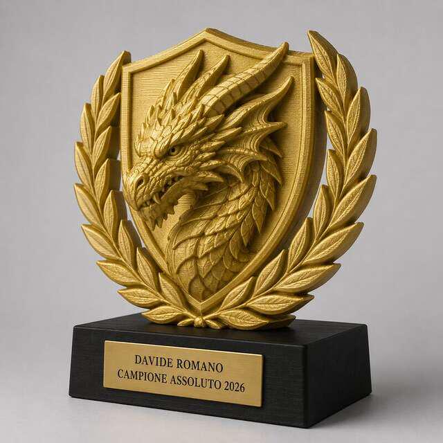 Trofeo Premium Drago della Vittoria Personalizzato – Premio Campione e Torneo, 28 o 38 cm, Stampa 3D PLA