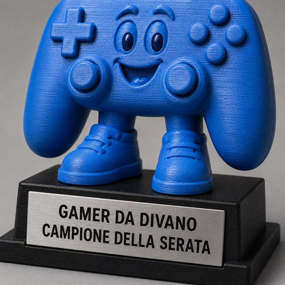Trofeo Gamer da Divano Personalizzato – Controller Cartoon – Premio Divertente per Videogiocatore, Amico o Collega