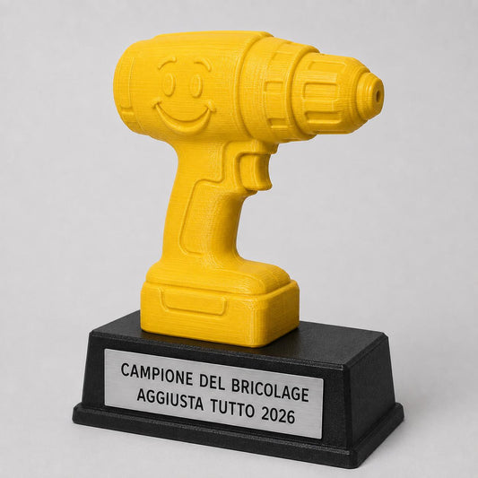 Trofeo Campione del Bricolage Personalizzato, Trapano Cartoon 3D, Regalo Divertente per Papà, Amico, Collega e Fai da Te