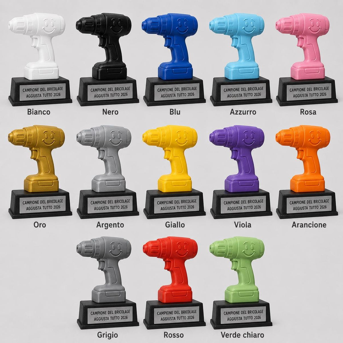 Trofeo Campione del Bricolage Personalizzato, Trapano Cartoon 3D, Regalo Divertente per Papà, Amico, Collega e Fai da Te