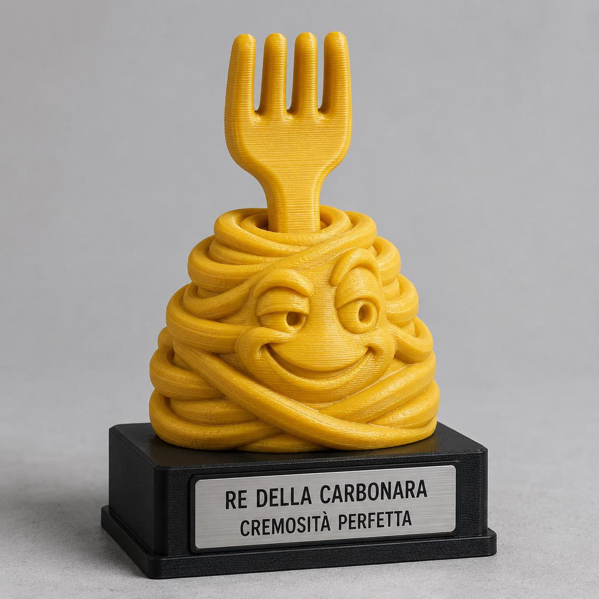 Trofeo Re della Carbonara Personalizzato, Premio Divertente per Cuoco Amico o Famiglia, Statuetta Pasta 3D, 15 18 o 22 cm