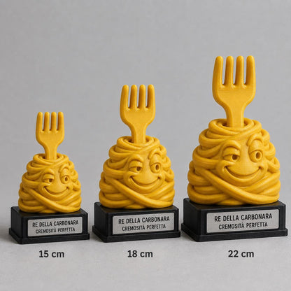 Trofeo Re della Carbonara Personalizzato, Premio Divertente per Cuoco Amico o Famiglia, Statuetta Pasta 3D, 15 18 o 22 cm