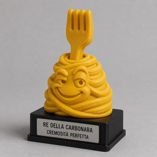 Trofeo Re della Carbonara Personalizzato, Premio Divertente per Cuoco Amico o Famiglia, Statuetta Pasta 3D, 15 18 o 22 cm