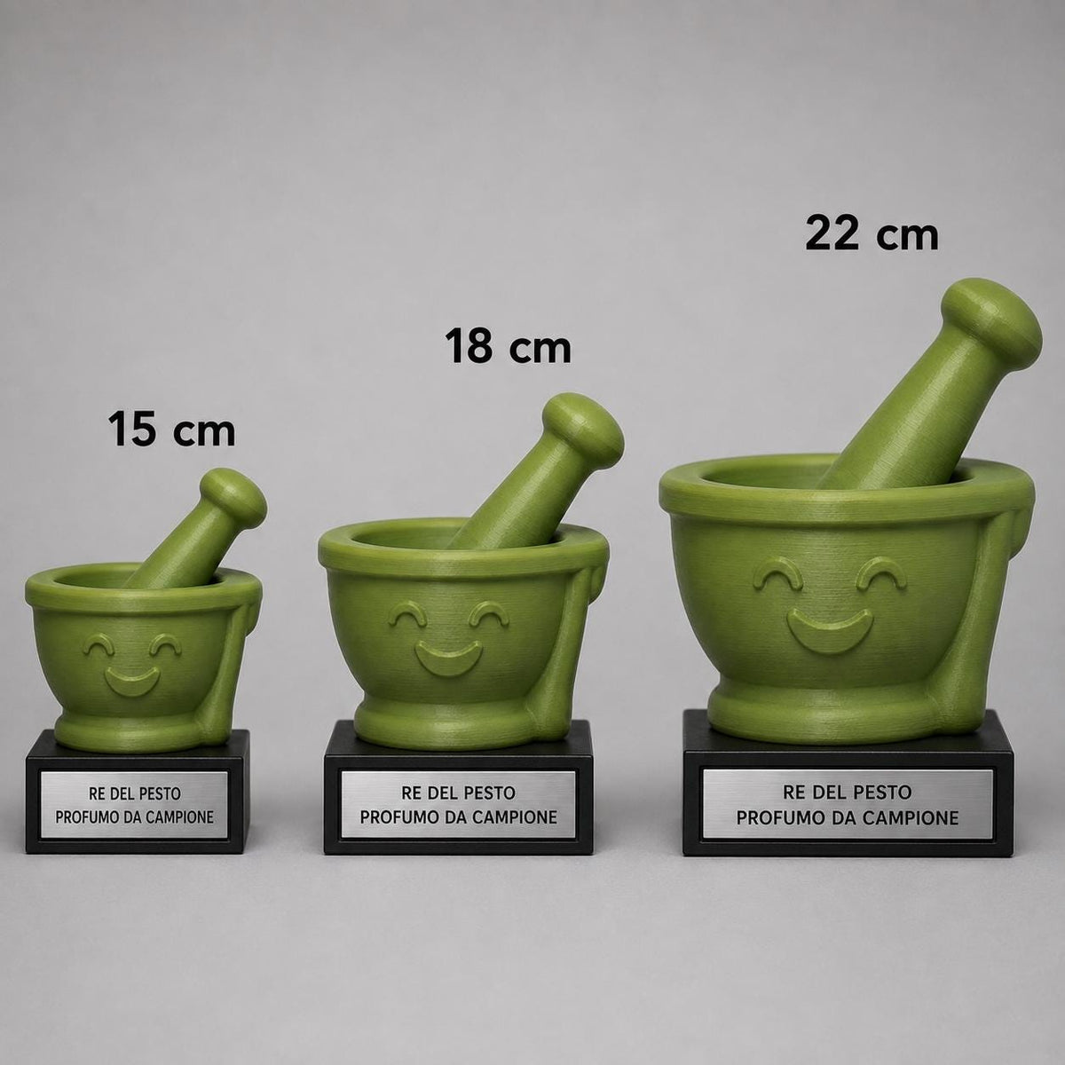 Trofeo Re del Pesto Personalizzato, Mortaio Cartoon 3D, Regalo Divertente per Cuoco Amico o Famiglia, 15 18 o 22 cm