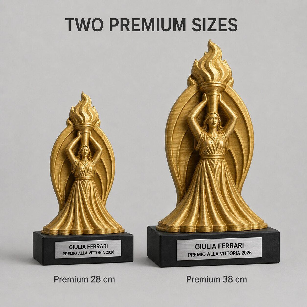 Trofeo Premium Portatrice della Fiamma Personalizzato – Premio Vittoria e Trionfo, 28 o 38 cm, Stampa 3D PLA