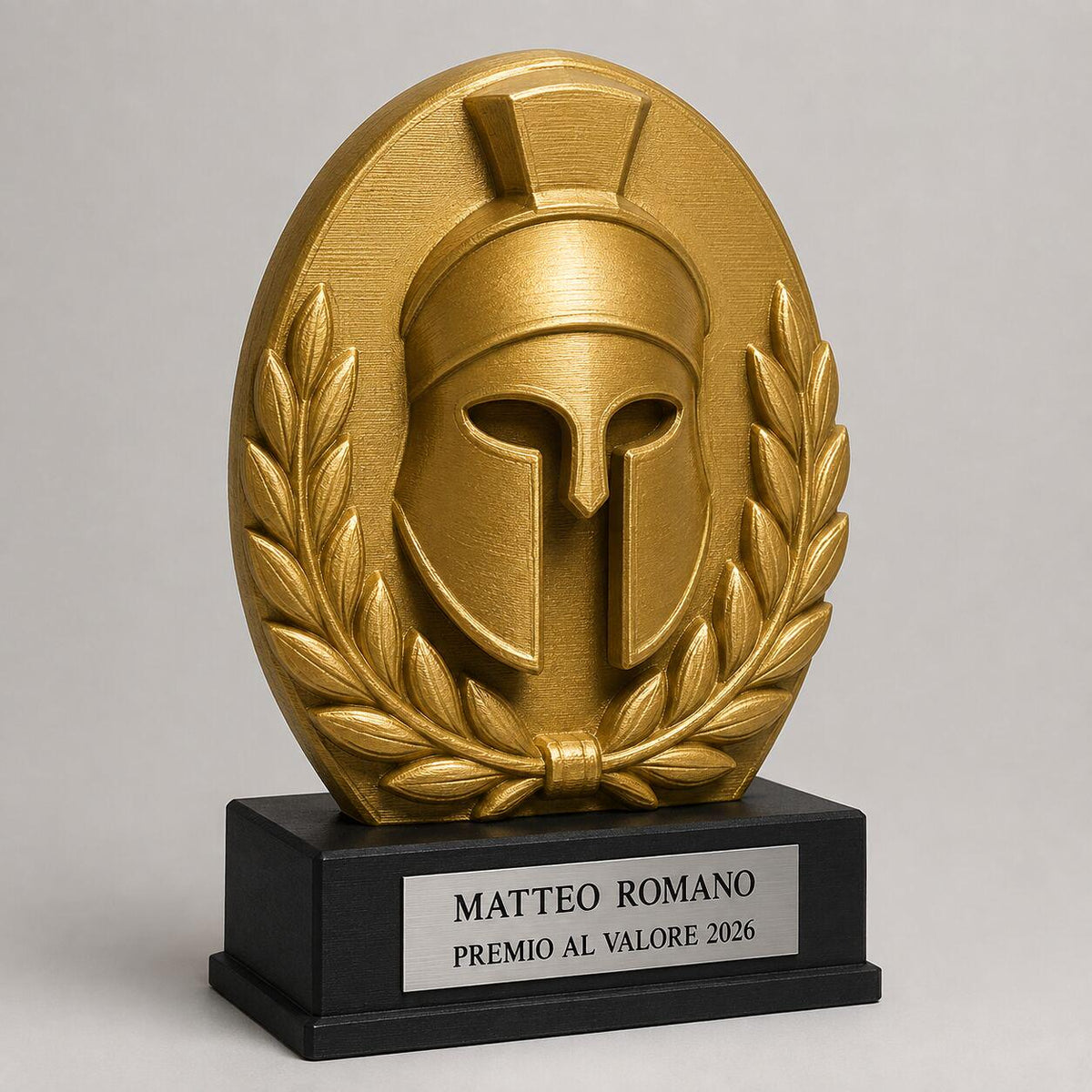 Trofeo Premium Elmo del Vincitore Personalizzato – Premio Valore e Trionfo, 28 o 38 cm, Stampa 3D PLA