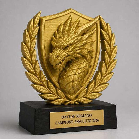 Trofeo Premium Drago della Vittoria Personalizzato – Premio Campione e Torneo, 28 o 38 cm, Stampa 3D PLA