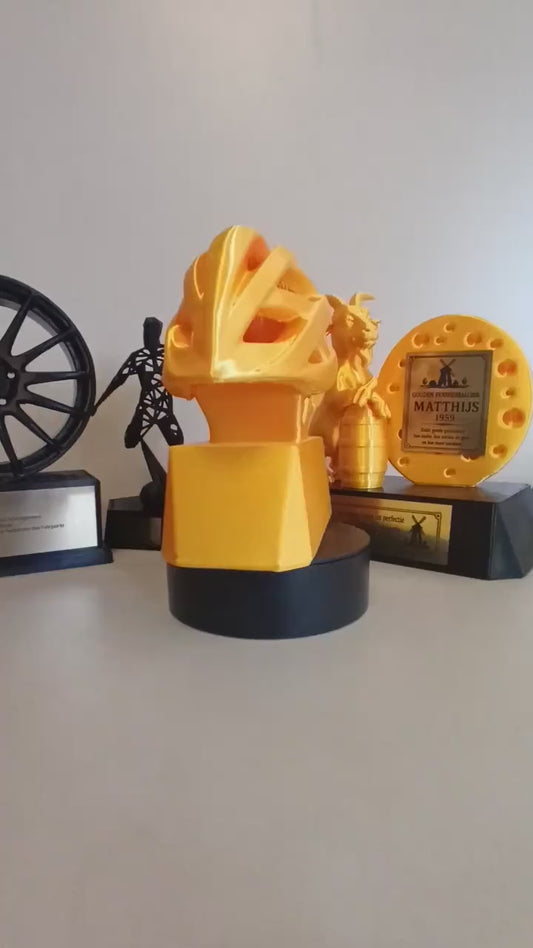 Trofeo Ciclismo Personalizzato Stampa 3D Giallo | Premio Gara Bici Corsa MTB Design Casco | Regalo Ciclista Placca Incisa Personalizzabile