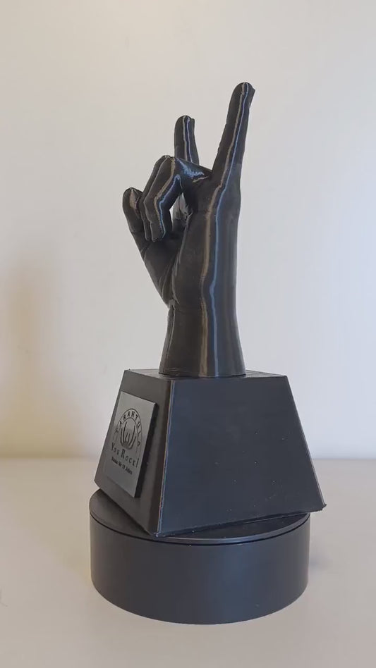 Trofeo Corna Rock Personalizzato Stampa 3D, Premio Agenzia Creativa e Musica, Targa Acciaio Incisa a Laser Rock Award e Contest
