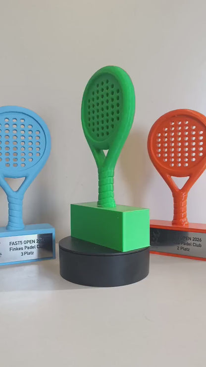 Trofeo Padel Personalizzato in Stampa 3D, Premio Racchetta Design Cartoon, Torneo Padel e Campionato, Riconoscimento Sportivo con Targhetta