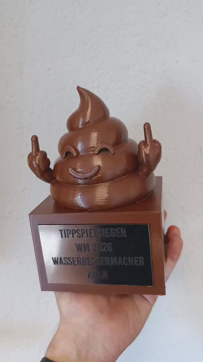 Premio ironico realizzato in stampa 3D PLA con design originale a forma di “cacca simpatica”, perfetto per scherzi tra colleghi, amici